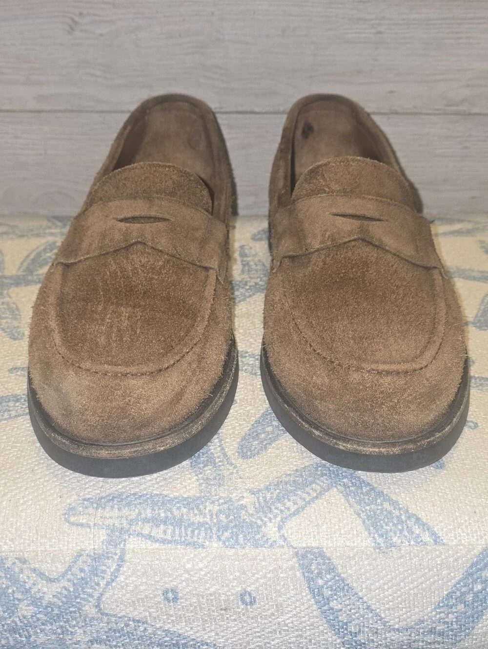 Velasca Italian Made Piugiatt Brown Leather Suede Penny Loafers, Men's US13 EU47